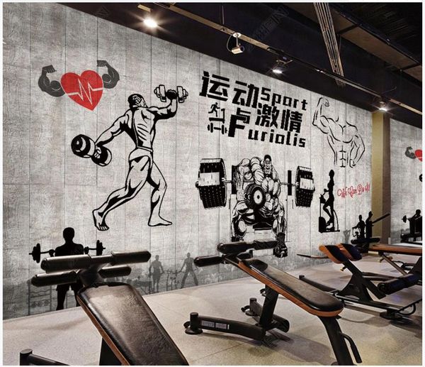 3D gym wall murals for modern and retro fitness spaces, decorative sports-themed wallpaper for home and workout areas