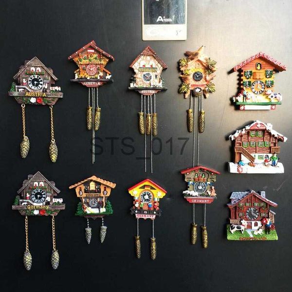3D handmade painted fridge magnets featuring German, Austrian, and Swiss travel souvenirs like cuckoo clocks for refrigerator decoration