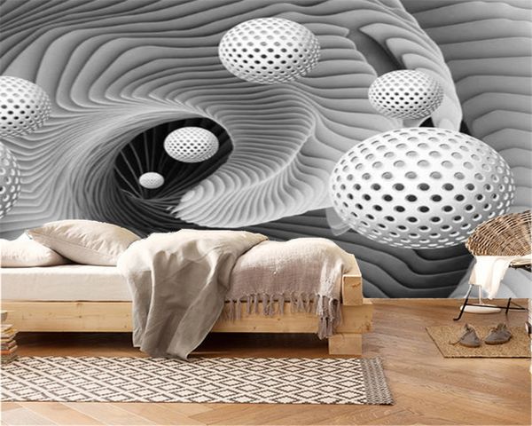 3D home wallpaper featuring white floating circles in dimensional geometry for living room or bedroom wall decoration
