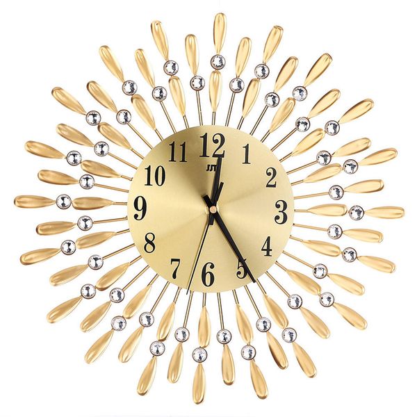 3D Large Wall Clock with Crystal Sun Design - Modern Silent Timepiece for Living Room or Office Decor in Black/Gold