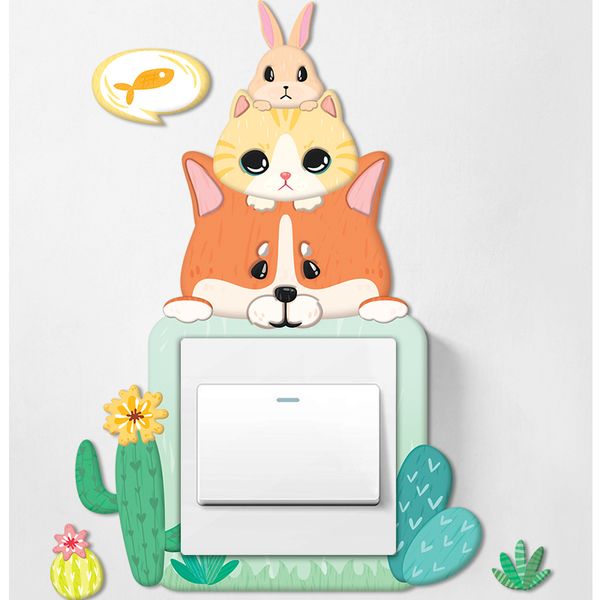 3D light switch sticker for single switch, cute cartoon room and wall decor