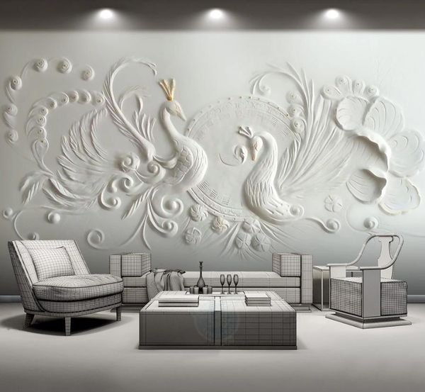 3D marble wallpaper with peacock relief for living room and bedroom TV wall decor