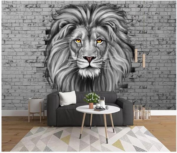3D modern Nordic lion mural wallpaper for living room wall decor