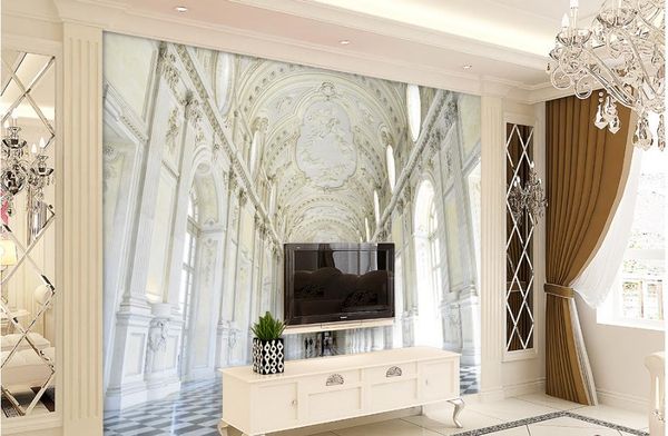 3D modern wallpaper for living room walls featuring sofa and TV backdrop designs