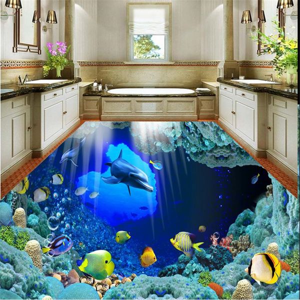 3D ocean dolphin mural wallpaper for living room floors