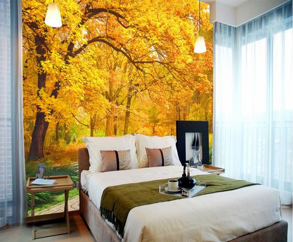3D pastoral wall murals for living rooms, bedrooms, hotels, offices, restaurants and kitchens featuring maple leaf designs