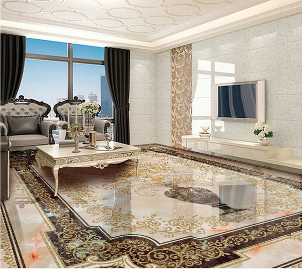 3D PVC wall covering with European vase marble design for bathroom floors