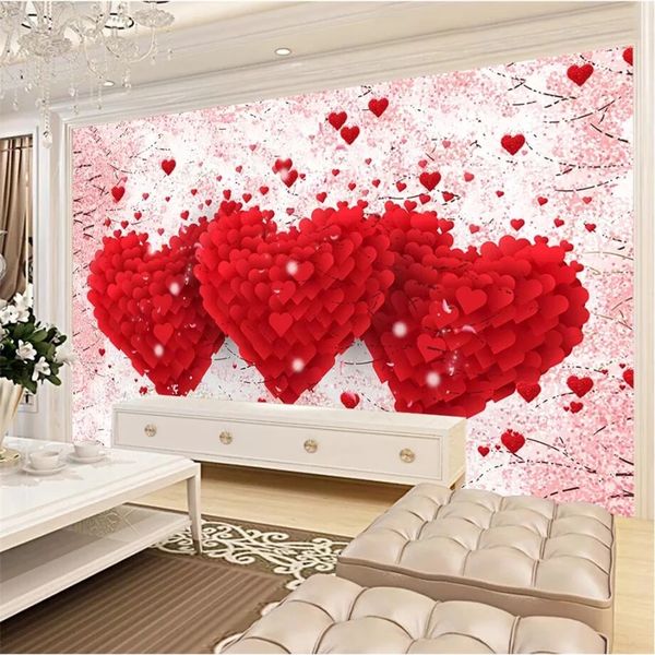 3D romantic self-adhesive wallpaper for festive TV wall decor