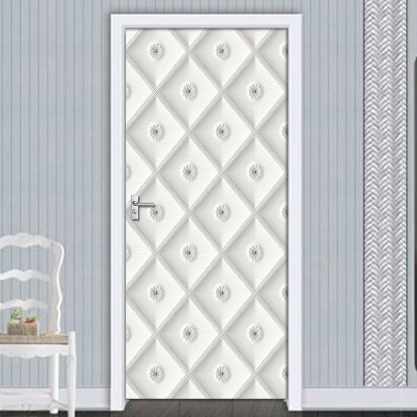 3D self-adhesive door sticker for living room and bedroom decor with waterproof white soft bag art mural design