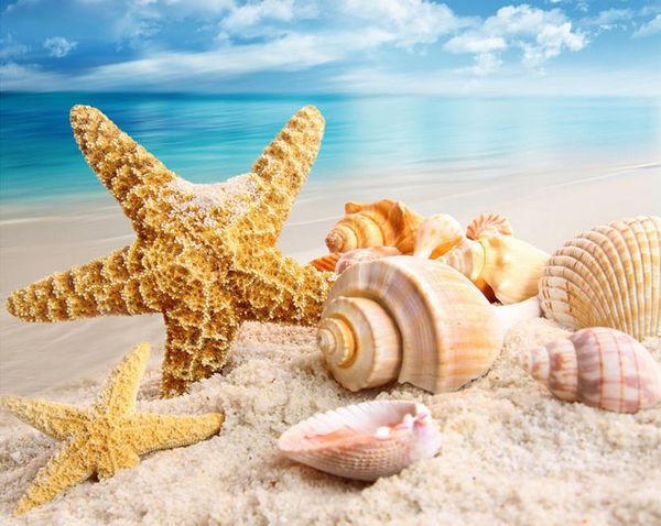 3D self-adhesive PVC floor wallpaper featuring beach-themed custom tiles for living rooms