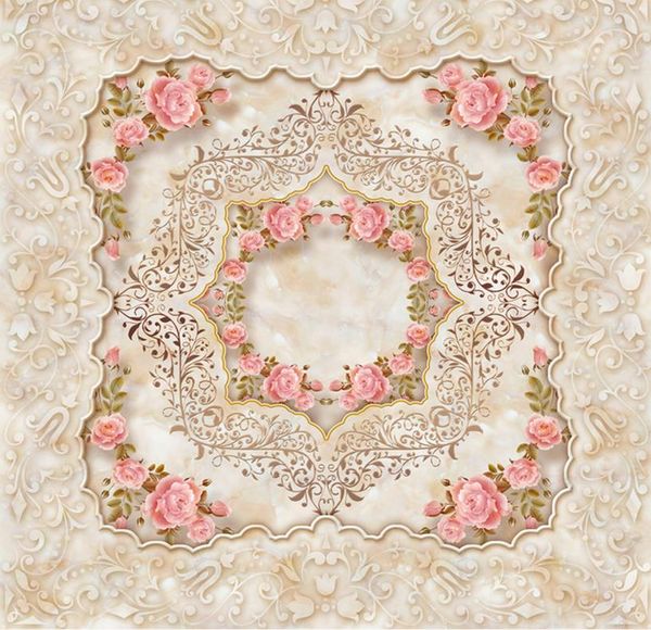 3D self-adhesive PVC floor wallpaper with European patterns for living rooms and bedrooms