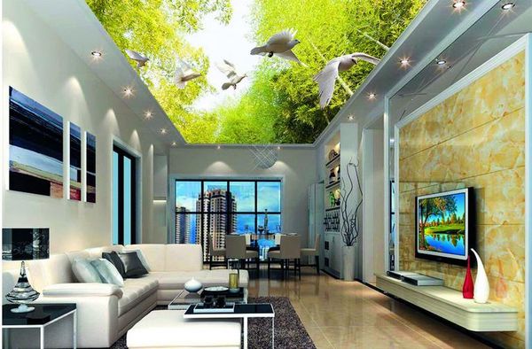 3D stereoscopic bamboo pigeon wallpaper for ceiling and wall murals