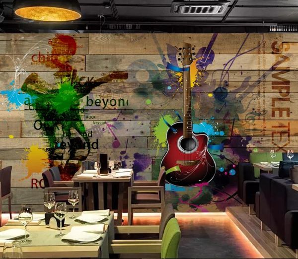 3D Stereoscopic Mural for Living Room TV Wall Decor with Customizable Guitar Design Sofa Backdrop Sticker