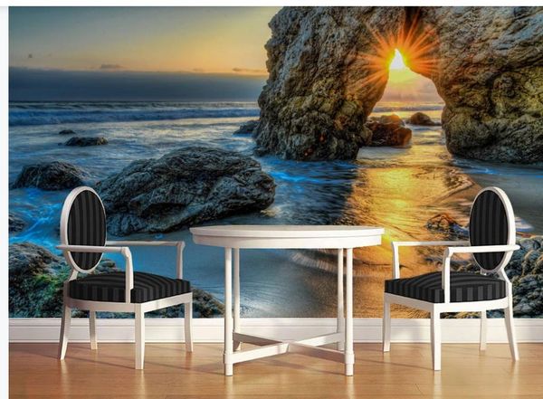 3D stereoscopic ocean sunset landscape oil painting for TV background wall art