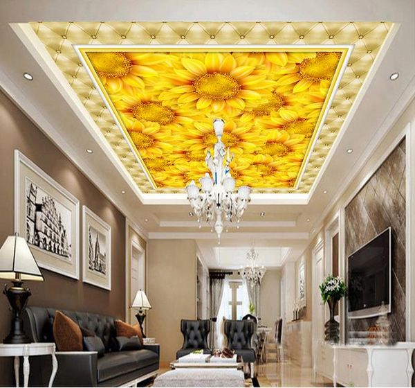 3D sunflower floral ceiling wallpaper for living room wall decor