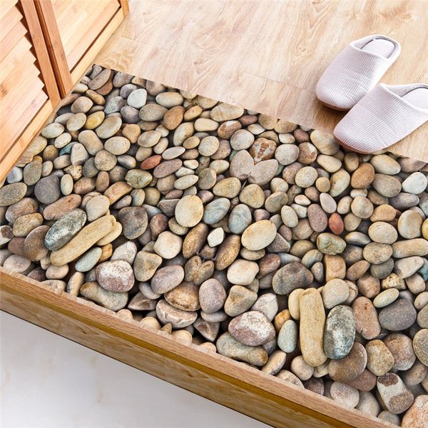 3D textured cobblestone wall and floor decals - removable vinyl stickers for living room or bathroom decor