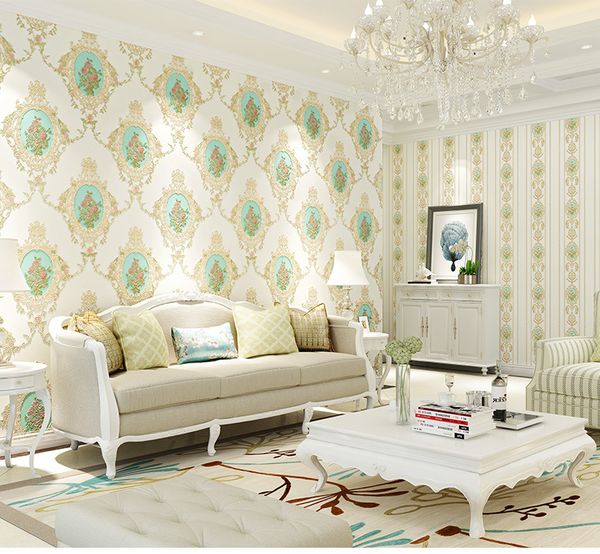 3D textured embossed wallpaper with luxurious natural fiber design featuring American pastoral beige tones for elegant living room walls