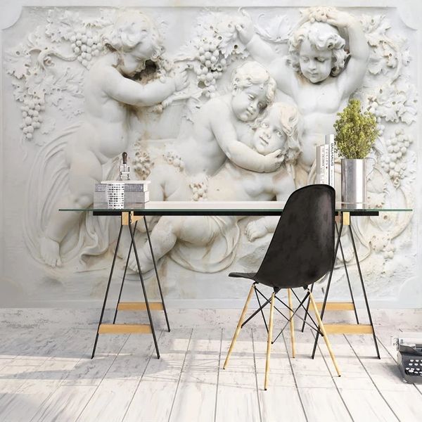 3D textured European angel sculpture wallpaper for living room and bedroom decor