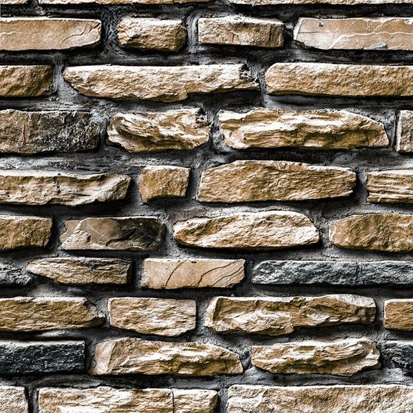 3D textured rock brick wallpaper for living spaces and cafes