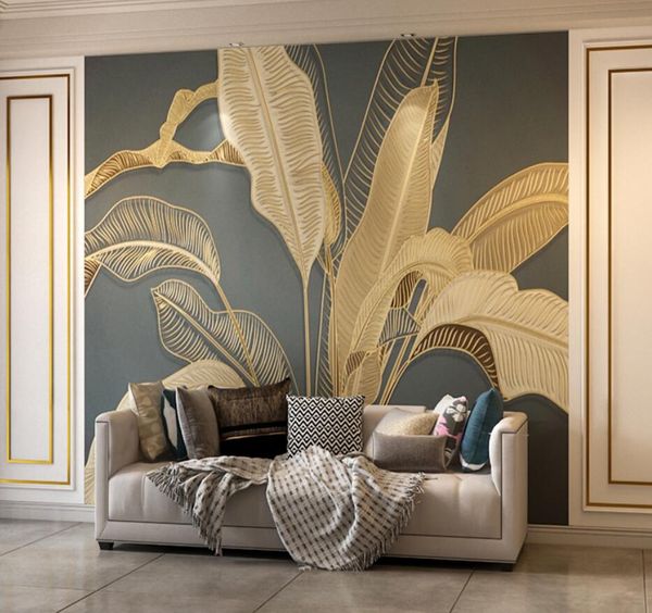 3D textured wallpaper for elegant living rooms and bedrooms, featuring light luxury designs with 5D relief and retro banana mural patterns