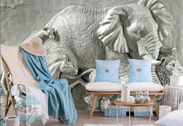 3D textured wallpaper mural featuring embossed animal designs for living room, bedroom, or TV background wall decor