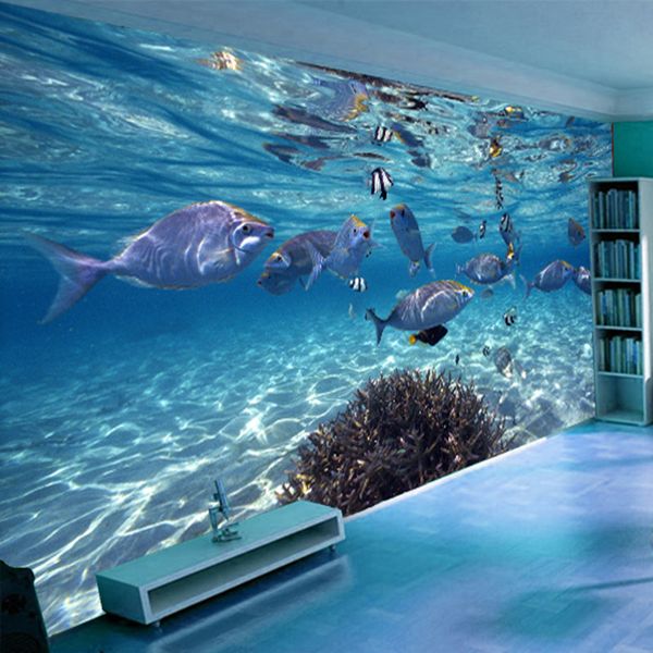 3D underwater wallpaper featuring vibrant ocean fish for kids' rooms and living spaces