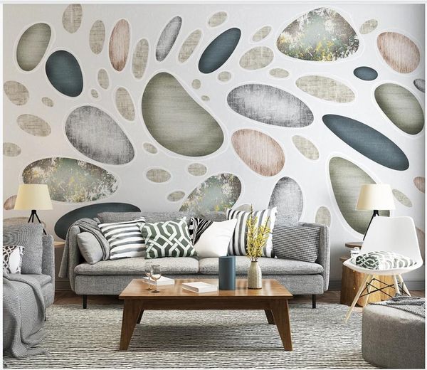 3D wall murals with modern abstract geometric stone patterns for home decor