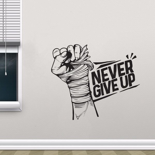 3D wall panel with motivational "Never Give Up" gym decor vinyl sticker featuring inspiring sports training quotes