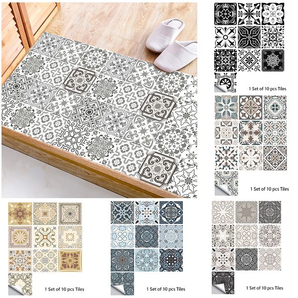 3D wall panels set of 10 with retro designs, matte finish tiles for kitchen, bathroom, table or floor, durable decorative decals 2307