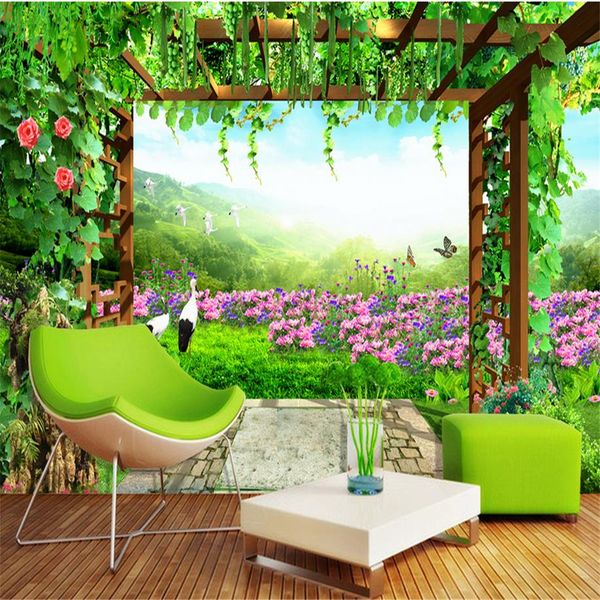 3D wallpaper featuring a fresh grape flower stand as a scenic TV background with beautiful mural views