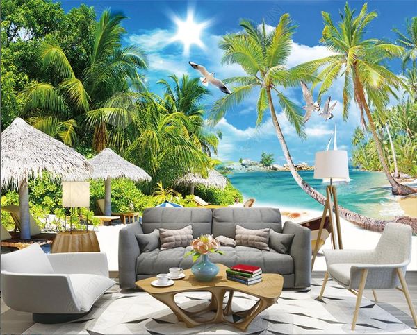 3D wallpaper featuring a sea view island for TV backgrounds, perfect for modern living room and bedroom decor
