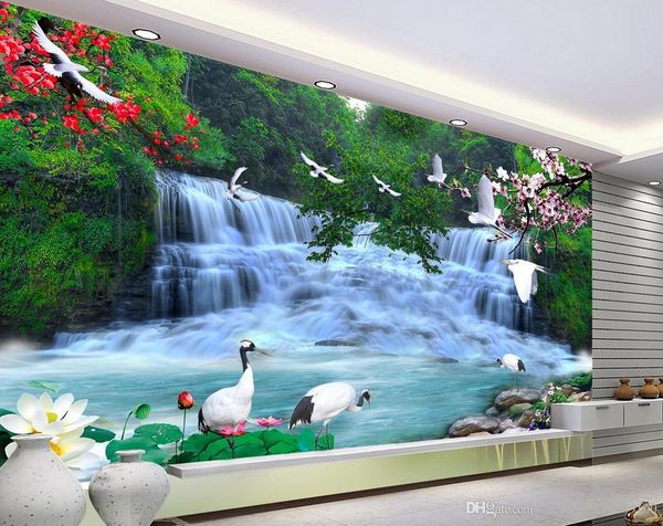 3D wallpaper featuring a stunning waterfall landscape for TV backdrop wall murals
