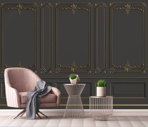 3D wallpaper with modern minimalist grey door design for spacious ambiance
