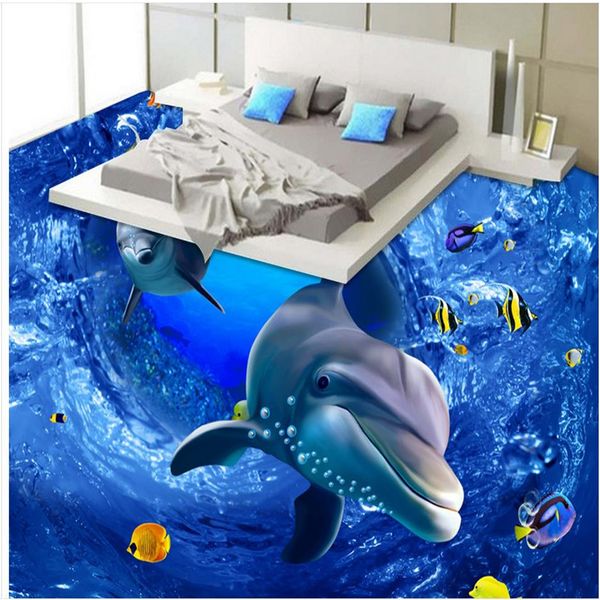 3D waterproof bathroom wallpaper featuring beautiful ocean scenery with dolphins