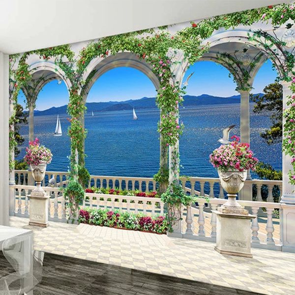 3D Waterproof Custom Photo Wall Mural of Seaside Scenery for Living Room, Bedroom, or Restaurant Decor