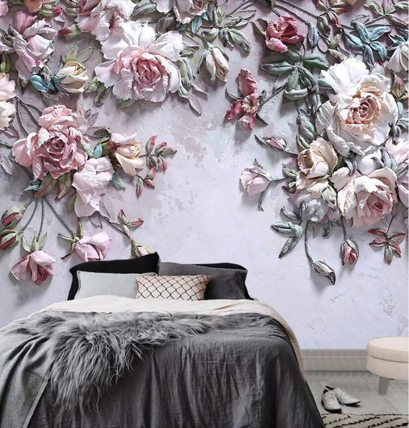 3D waterproof embossed rose wallpaper for home decor