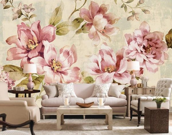 3D waterproof wall mural with vintage floral design for bedroom and TV background home decor