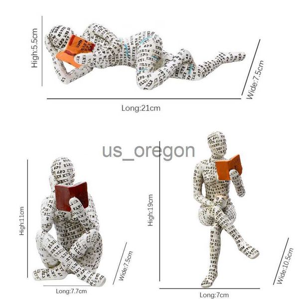 3-piece decorative figurines of a woman reading, modern Nordic-style resin abstract thinker sculptures for home or desk decor