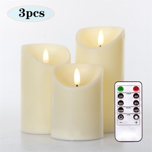 3-piece set of remote-controlled LED flameless candles with realistic 3D dynamic flame effect for home decor