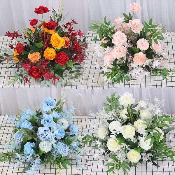 40cm dried flower centerpieces for weddings, artificial rose pompom balls with greenery for party and event decor