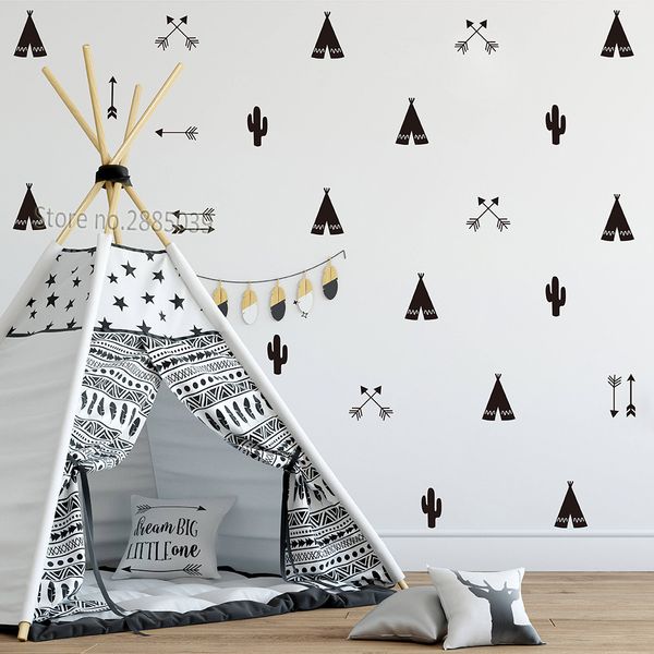 46-piece DIY teepee tent arrow decals with strong adhesive for nursery wall decoration