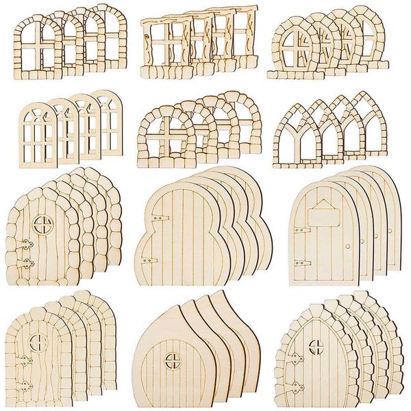 48-piece wooden fairy door and window DIY craft kit for miniature fairy garden home decor
