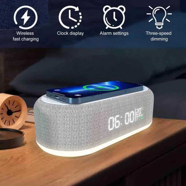 4-in-1 digital desk clock with LED display, wireless charging, night light and alarm function for bedroom or office use