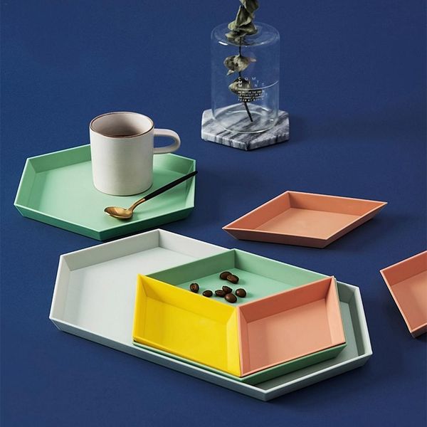 4PCS Innovative Color Geometric Storage Tray Removable Fruit Plastic Jewelry Display Combination Desktop Storage Tray Detachable Fruit Plate