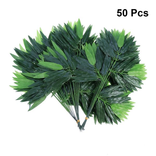 50 pieces of artificial bamboo leaf branches in green silk for wedding and home decor