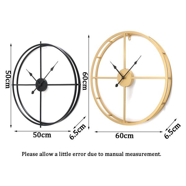50/60CM Large Country Style Metal Wall Clock with Double Layer Iron Frame, Silent for Modern Home, Living Room, Hotel Decor, and Gifts 201125
