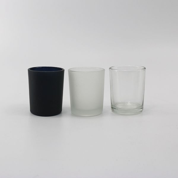 50ml, 160ml, and 200ml wholesale candle cups in black, white, red, matte, or transparent glass for DIY candle making
