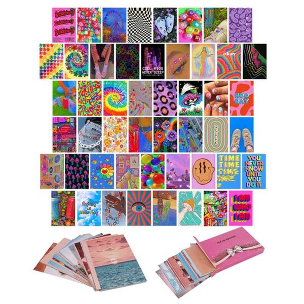 50-piece anime wall art set in minimalist indie style, perfect for teen girls' room decor with cute aesthetic posters