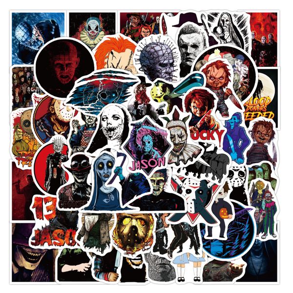 50-piece set of scary movie thriller graffiti terror character stickers for notebooks, motorcycles, skateboards, computers, phones, and car decals