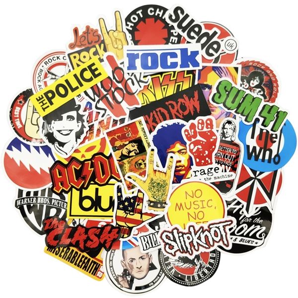 52-piece rock band sticker set, waterproof vinyl decals for skateboards, guitars, laptops, motorcycles, and cars
